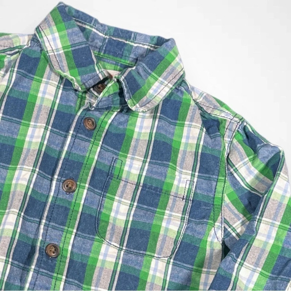4/$20 Joe Fresh Green Checkered Button  Down Shirt - Picture 2 of 4